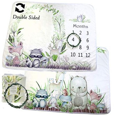 Woodland Friends Double Sided Baby Milestone Monthly Blanket, Forest Photo 
