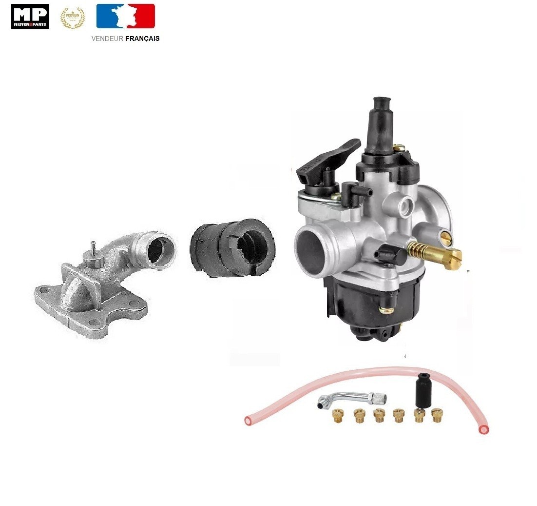 Kit carburateur 17.5 mm avec pipe d'admission pour scooter Peugeot Buxy et Trekker 50 2T