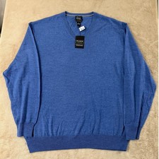 Jos. A. Bank Traveler V-Neck Sweater Mens Size 2X Blue 100 Merino Wool NWT