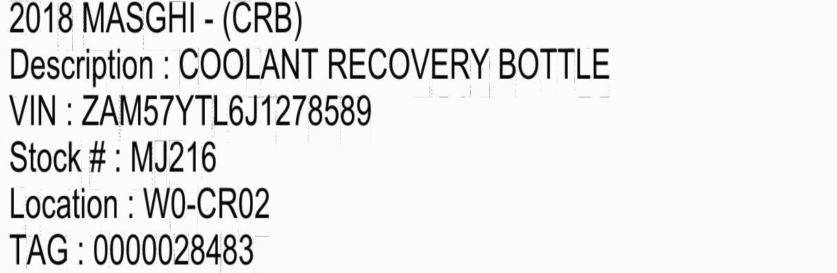 2018 Maserati Ghibli Coolant Recovery Bottle