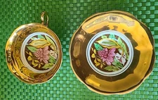 Rosina Bone China Footed Tea Cup and Saucer With Wide Gold Trim, Vintage