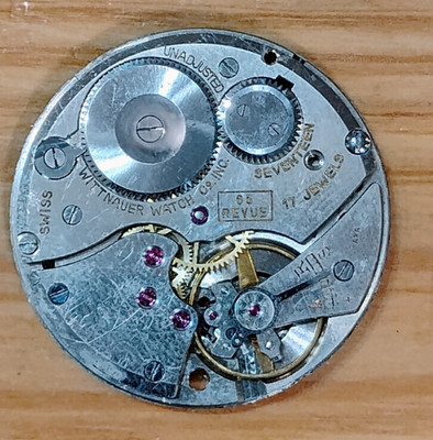 Vintage Wittnauer Watch Co 65 Revue Pocket Watch Movement 17 Jewels 38mm