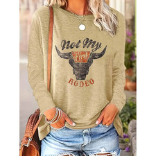 Not My First Rodeo Shirt Women Western Retro Cowgirls Crew Neck Long Sleeve T-Sh