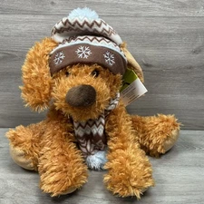 Hugfun St Jude Plush Brown Puppy Dog Colby Winter Holiday Hat Scarf Tags 09 14”