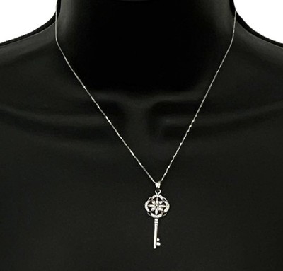JJN007 925 Silver Flower Key Pendant Necklace Italy with Zircons 8  chain NWOT