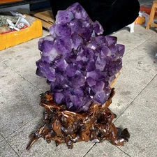 64LB Natural Amethyst Cluster Quartz Crystal backbone Mineral Specimen + Stand