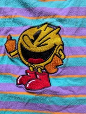 Retro Pac-Man Embroidered Striped Ringer Shirt Size M Vintage Inspired