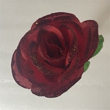 Artificial Red Rose Stem with Glitter and White Flowers in Orange Pot, Fabric