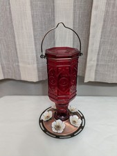Hummingbird Feeder, Ruby Red Antique Look, Glass, New No Box 