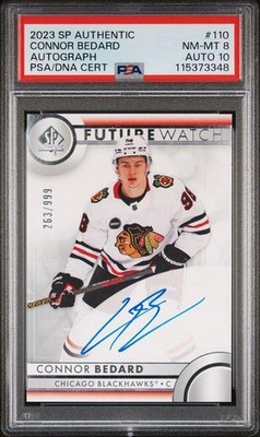 2023-24 UD SP Authentic Connor Bedard Future Watch Auto /999 PSA 8 Auto 10
