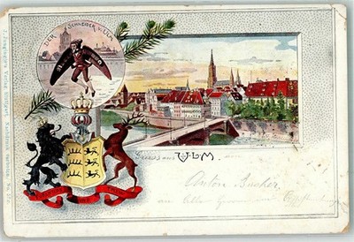 38014683 - 7900 Ulm Schneider Muenster bridge coat of arms crown lithograph Ulm