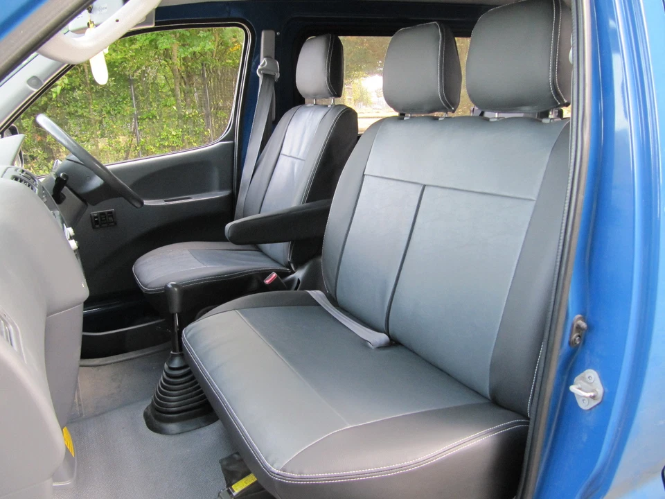 FUNDAS DE ASIENTO FURGONETA TOYOTA HIACE negras y gris de cuero sintético hechas en el Reino Unido de alta calidad Foto 4 de 4