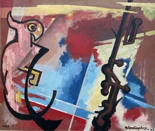 Modern Art Abstract Figure Composition Vordingborg 1963 Danish Midcentury 