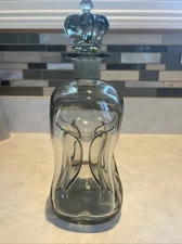 Danish vintage Holmegaard smokey gray gradient glass decanters w. crown stopper