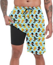 2 in 1 Mens Swim Trunks with Compression Liner Quick Dry 9" Board Shorts Beach