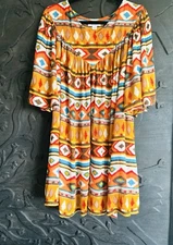 Vintage Go Softly Geo Western Babydoll Mini Dress Large Multicolor