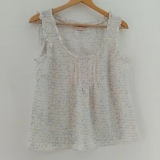 Fenn Wright Manson Womens Top Size M Blue White Spotted Vest Blouse Ruffle