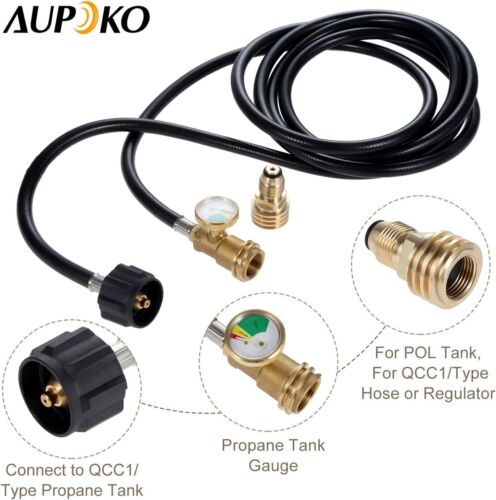Aupoko 12 FT Propane Tank QCC1/Type Hose + Gauge + POL Adapters - Picture 3 of 7