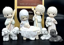 9 Set Vtg Nativity Figurines Precious Moments Come Let Us Adore Him Christmas