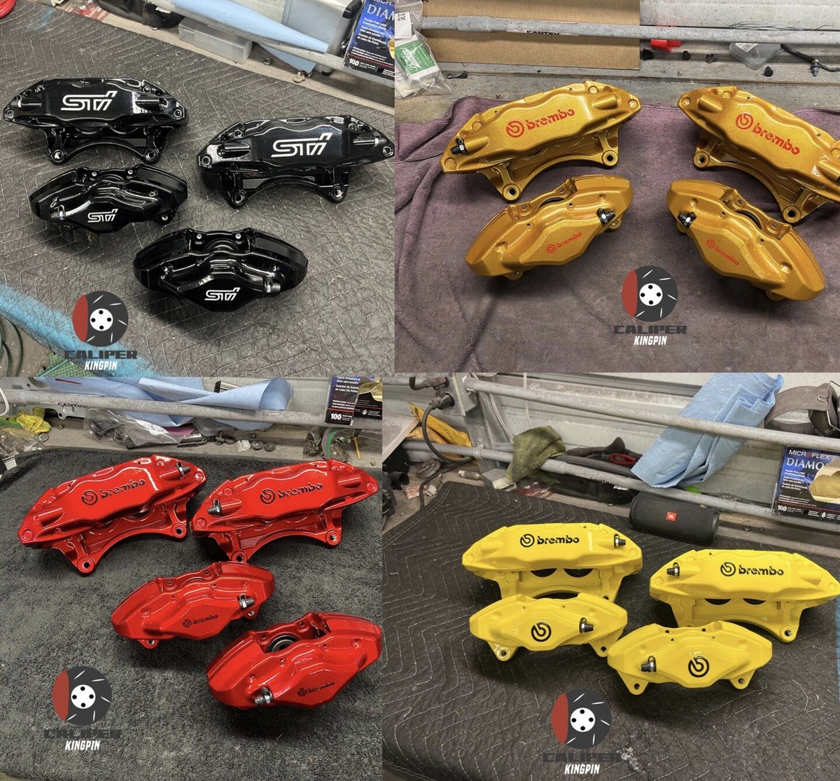 Subaru STi Front Rear Set Calipers 4 Piston Red Impreza WRX 08-17
