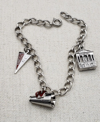 Vintage SELTEN University Wisconsin Madison Sterlingsilber Armband 7,25'' Charms