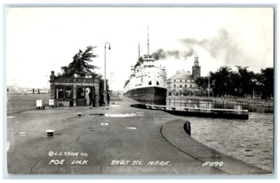 1947 Poe Lock Steamship Edward Chambers Cook Sault Ste. Marie MI RPPC Photo