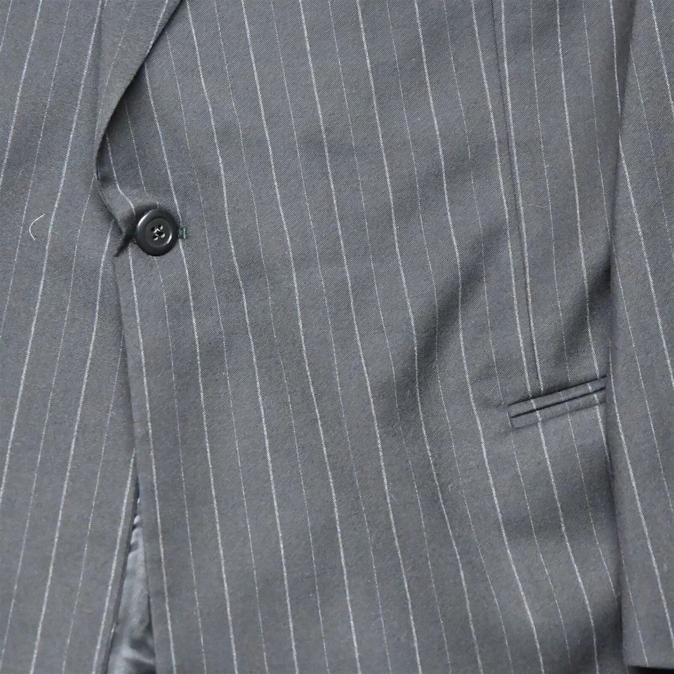 Jhane Barnes 42 X-Long 34x38 Black Chalk Stripe 100% Wool Mens Jacket Pants Suit - Image 3 of 4