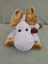 MTY Int'l Moose Reindeer Plush 16 White Tan w/Bow Stuffed Animal Dan Dee