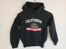 California Republic Bear Hoodie Pullover Sweatshirt Black Kids Sz 6-7 EUC