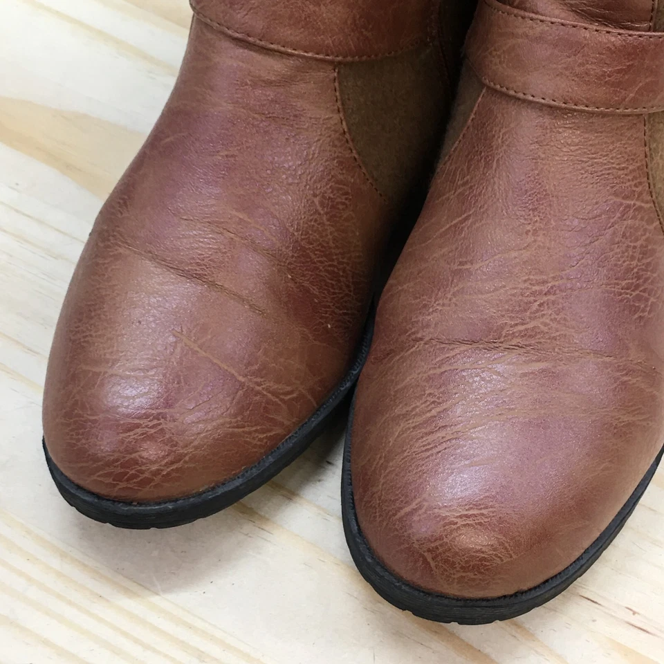 Anna Boots Mujer 9 Hasta la Rodilla Cremallera Lateral Bota de Montar Cuero Marrón Tacones Bajos Foto 4 de 4