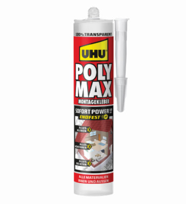UHU POLY MAX 10Sek Sofort Power Montagekleber 300g Transparent Alleskleber 47235