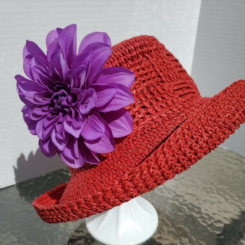 Twisted Paper Red Hobo Bowler Style Hat 