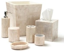 Mother of Paerls Stone Marble Bathroom Set With 7 Pcs Soap Dish Tissue Box Arts
