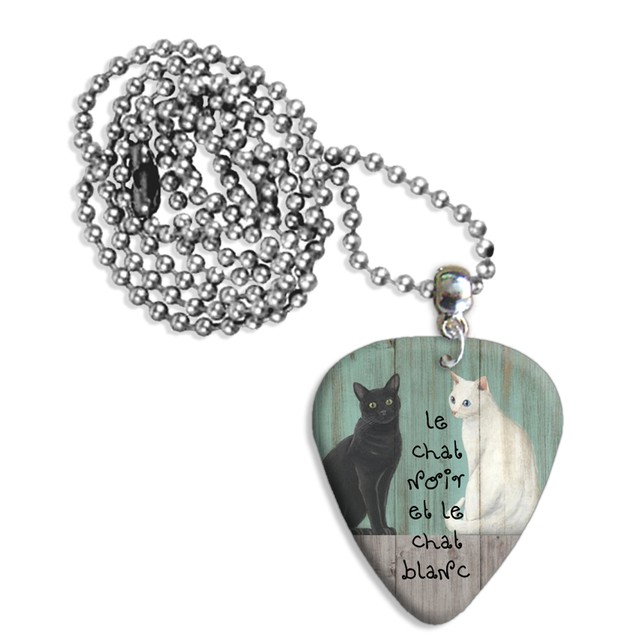 Le Chat Noir Black White Cats Martin Wiscombe Guitar Pick Necklace Vintage Ret