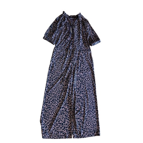 Johnston & Murphy Animal Print Jumpsuit Ruffle Neck Short Sleeve XS