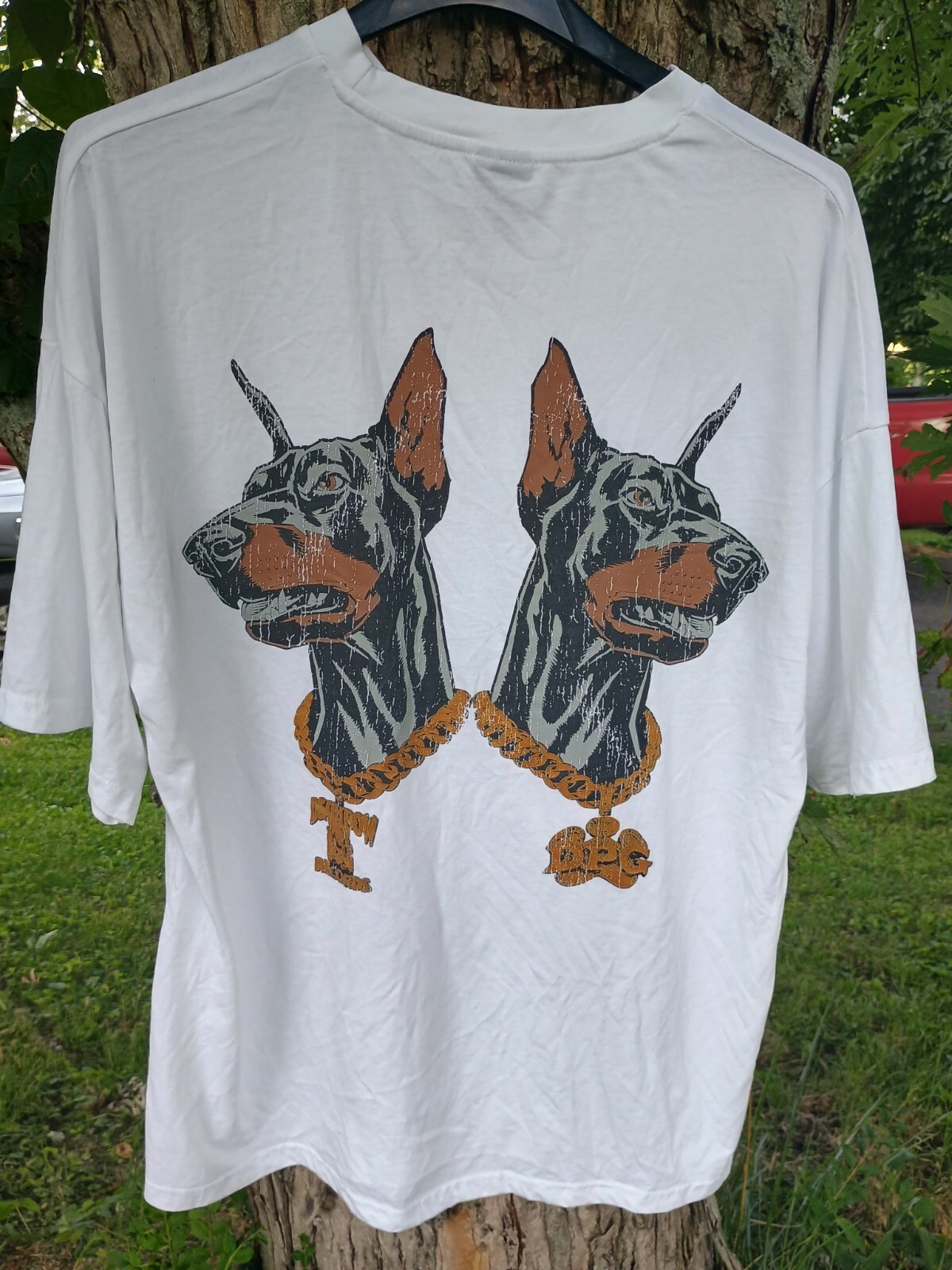 FILA T shirt bianca Death Row Records Mirror Doberman stampa grafica XL