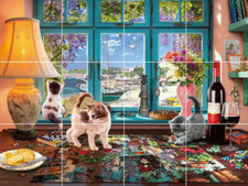 Cats Wine Puzzle ocean view harbor beach ceramic tile mural backsplash