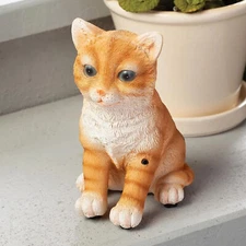 Motion Sensor Meowing Orange Tabby Kitty Cat Garden Statue Sculpture Porch Decor