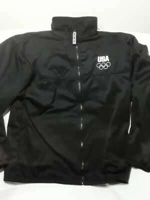 US Olympic Committee Mens Jacket Full Zip Made In USA Black Size XL Pockets 