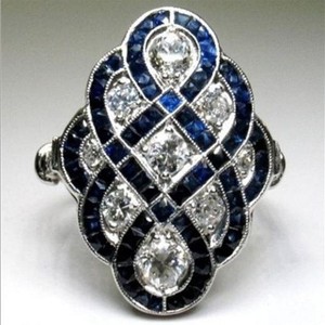 Art-Deco-Women-Wedding-Engagement-Ring-White-Sapphire-Silver-Jewelry-Size-5-10