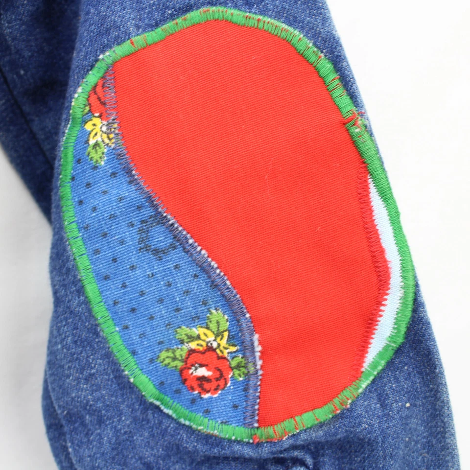Saks Fifth Avenue Girls Denim Jacket Embroidered Patches  Bermuda Size 6 USA VTG - Image 3 of 4