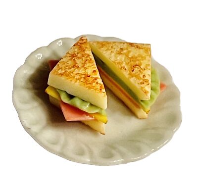 Barbi Dollhouse Miniature Food Mini Sandwiches Ham Cheese Toast Plate Lot   3