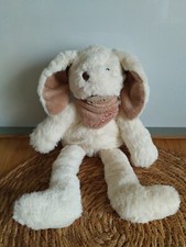 Doudou peluche lapin blanc beige bandana La Source Histoire d'ours 