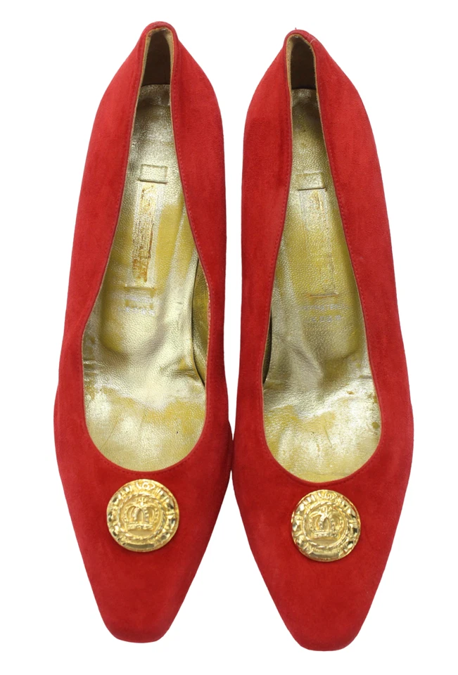 Salto Escada Feminino Eu 39.5 Camurça Ouro Detalhes Vermelho - Imagem 4 de 4