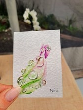 ACEO Original Watercolour Painting of 'Raindrops on Flower' 2.5x3.5 by Nene