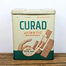 Vintage - 1960s Curad Plastic Bandages 4" Empty Tin, Code No. 1116