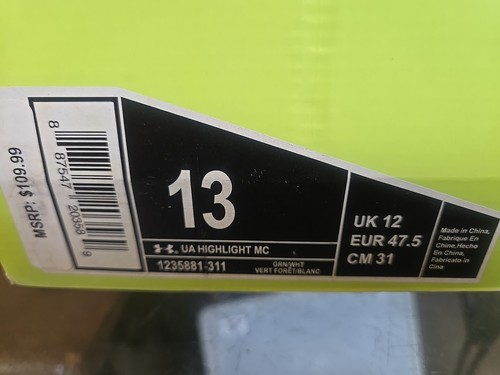 Under Armour UA Highlight MC Football Cleats Green White Sz 13 1235881-311 - Picture 4 of 9