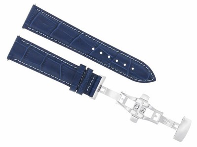 22MM LEATHER WATCH STRAP BAND DEPLOYMET BUCKLE CLASP FOR LONGINES WATCH BLUE WS