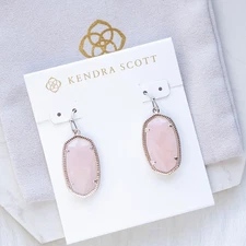 Kendra Scott Dani Silver Drop Earrings Rose Quartz