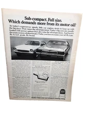 1974 Quaker State Motor Oil Ad Sub-Compact vs Full Size Cars Print Vega Chrysler